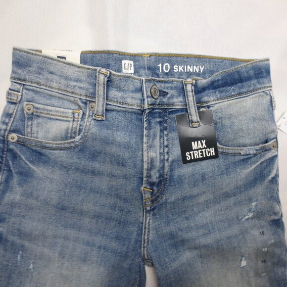 NWT GAP youth JEANS denim SKINNY blue STRETCH adjustable DISTRESSED SIZE 10 - Picture 4 of 13